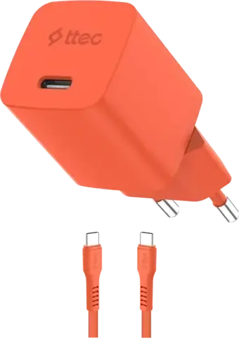Зарядное устройство TTEC SmartCharger GAN 45W AVS PD Travel Fast Chargerс каб USB-C 1,2м, неоновый оранжевый