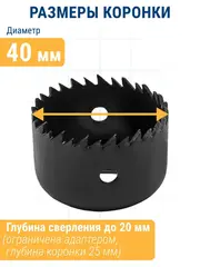 Коронка HCS по дереву/гипсокартону ПРАКТИКА Мастер  40 мм, L-27мм, без адаптера (918-825)