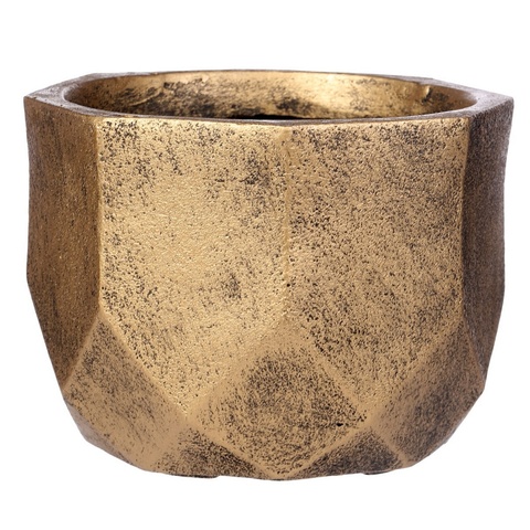 DROUND46-GLD Кашпо Геометри Круглое, файберстоун, золото,D46 H32 cm
