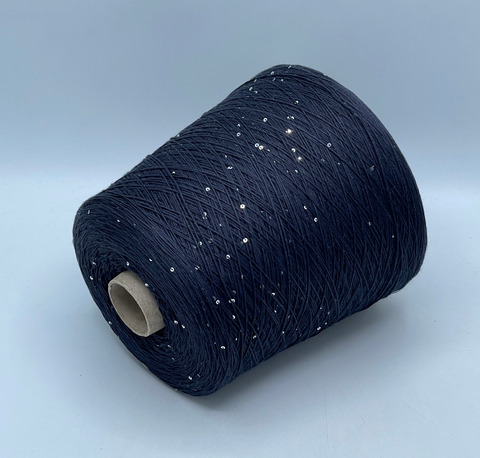 Бобинная пряжа, Cotone Paillettes, 450м, 97% Хлопок, 3% Полиэстер(пайетка), Темно-синий. 40725