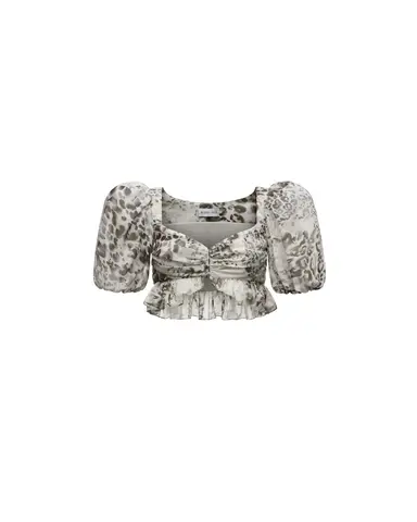 Мелисса топ (Melissa top), кроп топ из молочного шифона с анималистичным принтом