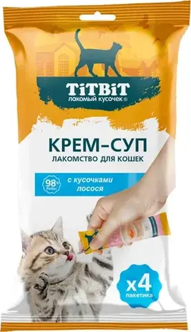 Titbit лакомство для кошек крем-суп с кусочками лосося 4шт*10г