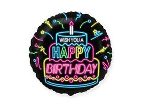 Шар F 18''/46 см, Круг, Happy birthday, Неон, 1 шт.