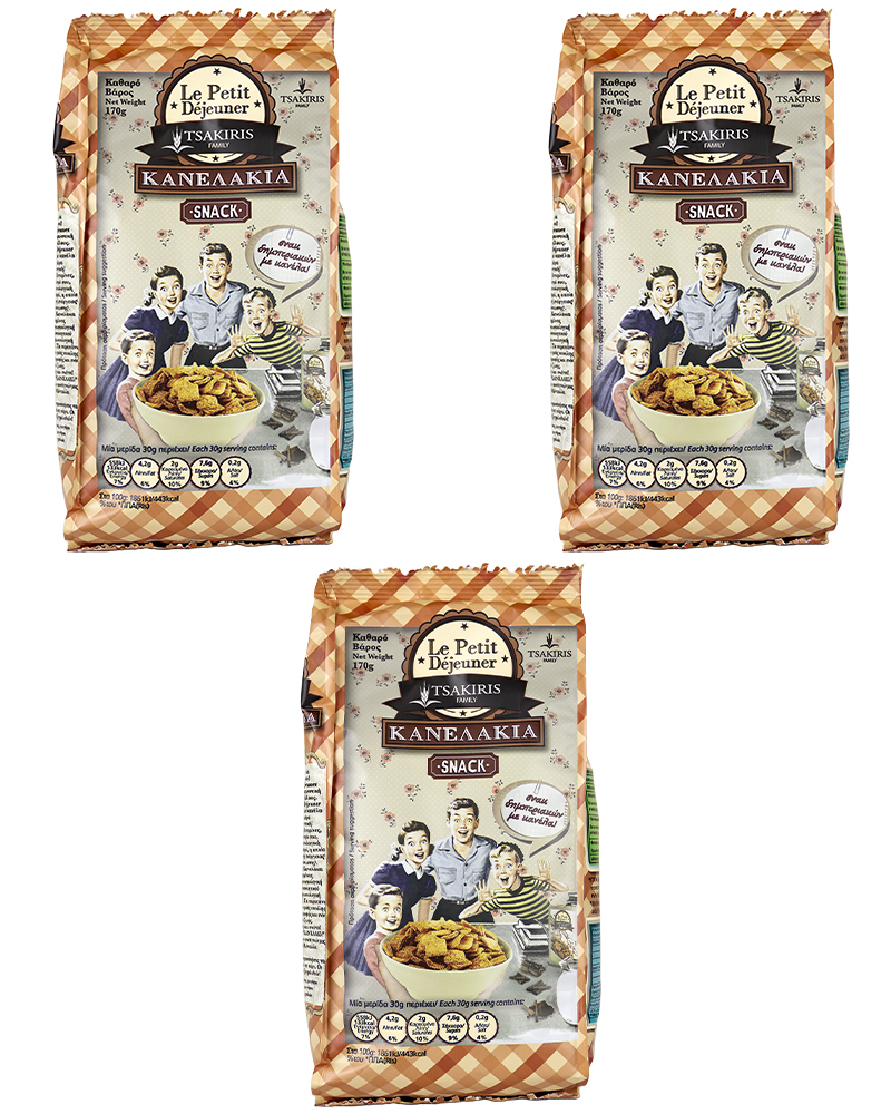 Хрустящие хлопья из цельнозерновой пшеницы с корицей LE PETIT DEJEUNER TSAKIRIS FAMILY 170 г - 3 шт.