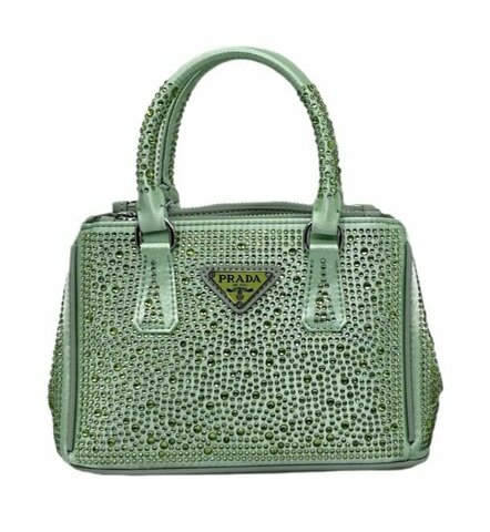 Мини-сумка-тоут Prada Galleria с кристаллами зеленый