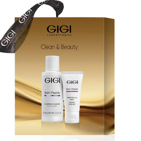 GIGI Nutri-Peptide: Дорожный набор для идеально чистой кожи лица: пептидный очищающий гель, очищающая маска для жирной кожи (Clean & Beautiful)