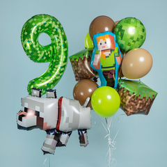 Шар К Куб 3D, 22''/56 см, Пиксели, Зеленый/Коричневый, 1 шт. (в упаковке)