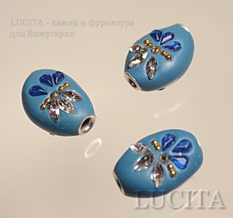 Бусина "Индонезийская" ручной работы голубая, овальная плоская, 21х16х10 мм ()