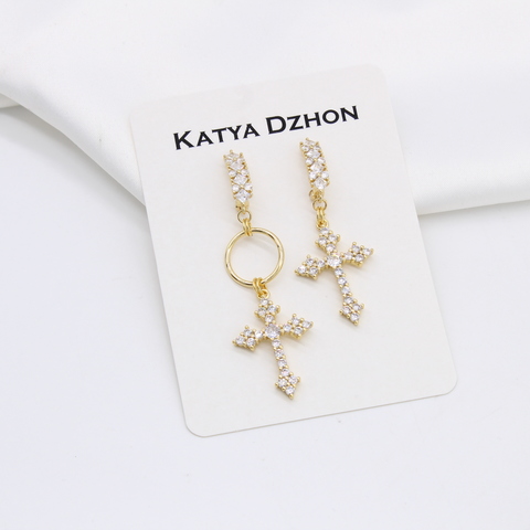 Серьги Katya Dzhon кресты асимметрия золотистые