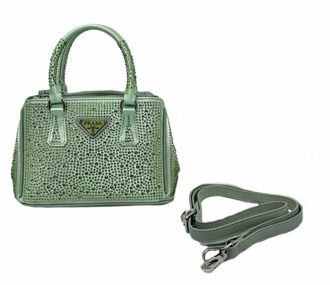 Мини-сумка-тоут Prada Galleria с кристаллами зеленый