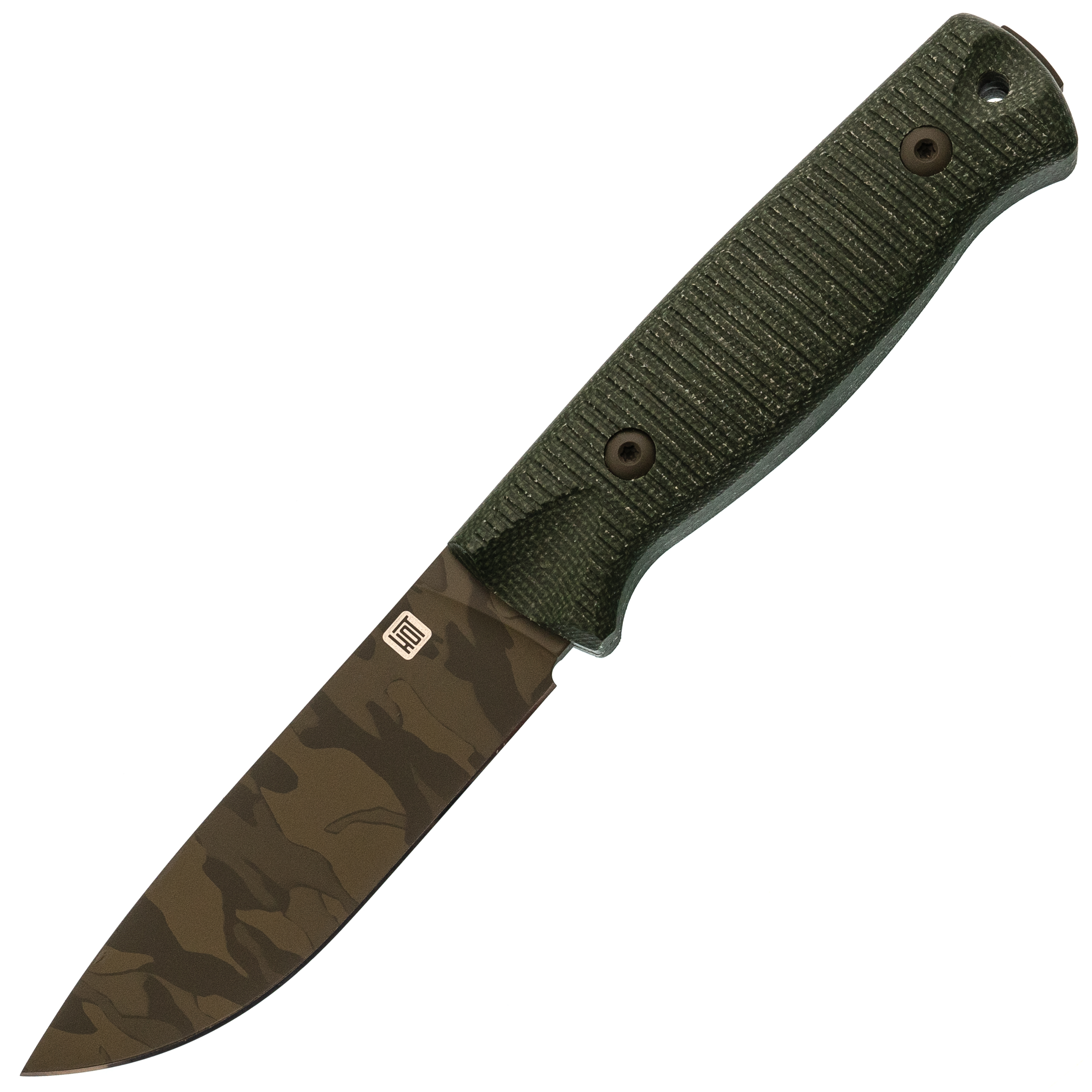 Охотничий нож Hot Knife Hoot, сталь D2 cerakote camo, рукоять зелёная микарта