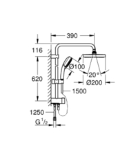 Душевая система Flex наружного монтажа с переключателем, GROHE Tempesta Cosmopolitan System 200, хром, (27394002)