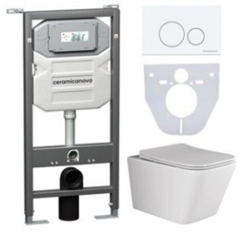 Ceramica Nova CN3007_1001W_1000 Комплект: Подвесной унитаз + Шумоизоляционная панель для инсталляции + Система инсталляции для унитазов с кнопкой смыва