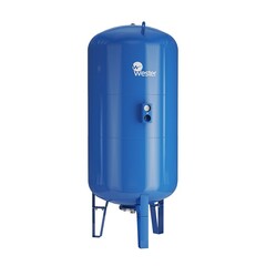 Гидроаккумулятор для водоснабжения WESTER WAV объём 750л, DN 32, PN 10, вертикальный, резьбовое-ВР, G-1 1/4'', с опорами и манометром, голубой, Россия
