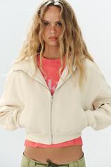 ZARA УКОРОЧЕННОЕ ХУДИ, ЭКРЮ