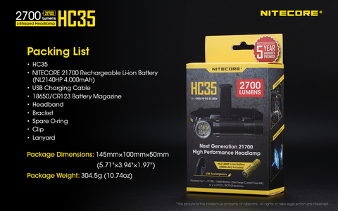 Фонарь налобный Nitecore HC35 черный лам.:светодиод. 18650x1 (16962)