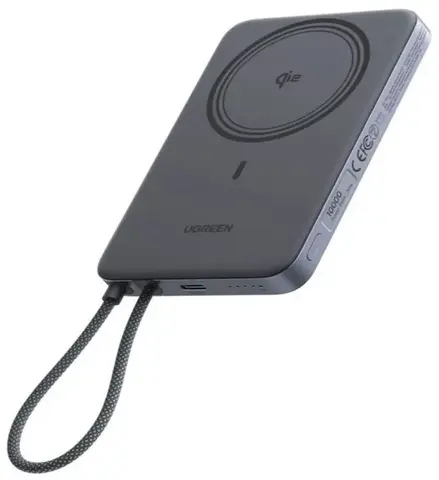 Внешний аккумулятор UGREEN PB570 (75982B) MagFlow Air тонкий 30W Magnetic 10000mAh и кабель, серый