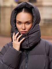 Пуховик средней длины с поясом Dark Grey