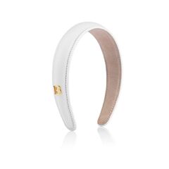 Balmain Hair Couture Ободок белый кожаный с буквой B Limited Edition White Leather Puffed Headband FW24
