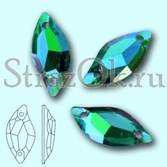 Стразы пришивные акриловые Leaf Emerald AB, Листок Эмеральд АБ зеленый с радужным покрытием на StrazOK.ru