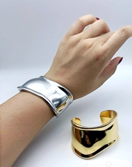 45078- Стильный, широкий браслет-манжета co bone cuff из стали в белом родаже