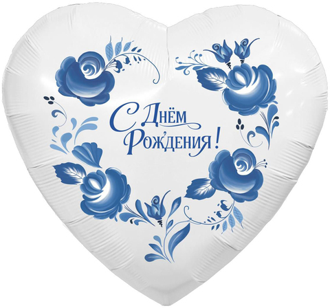 Шар Аг 30''/76 см, Сердце, Фарфоровый букет, 1 шт. (В упаковке)