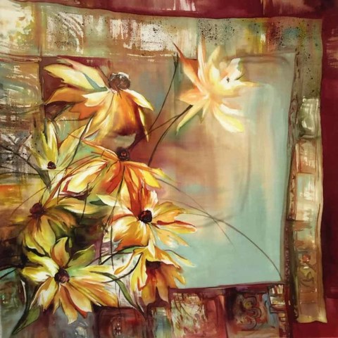 Шерстяной платок батик Рудбекия 110x110 см