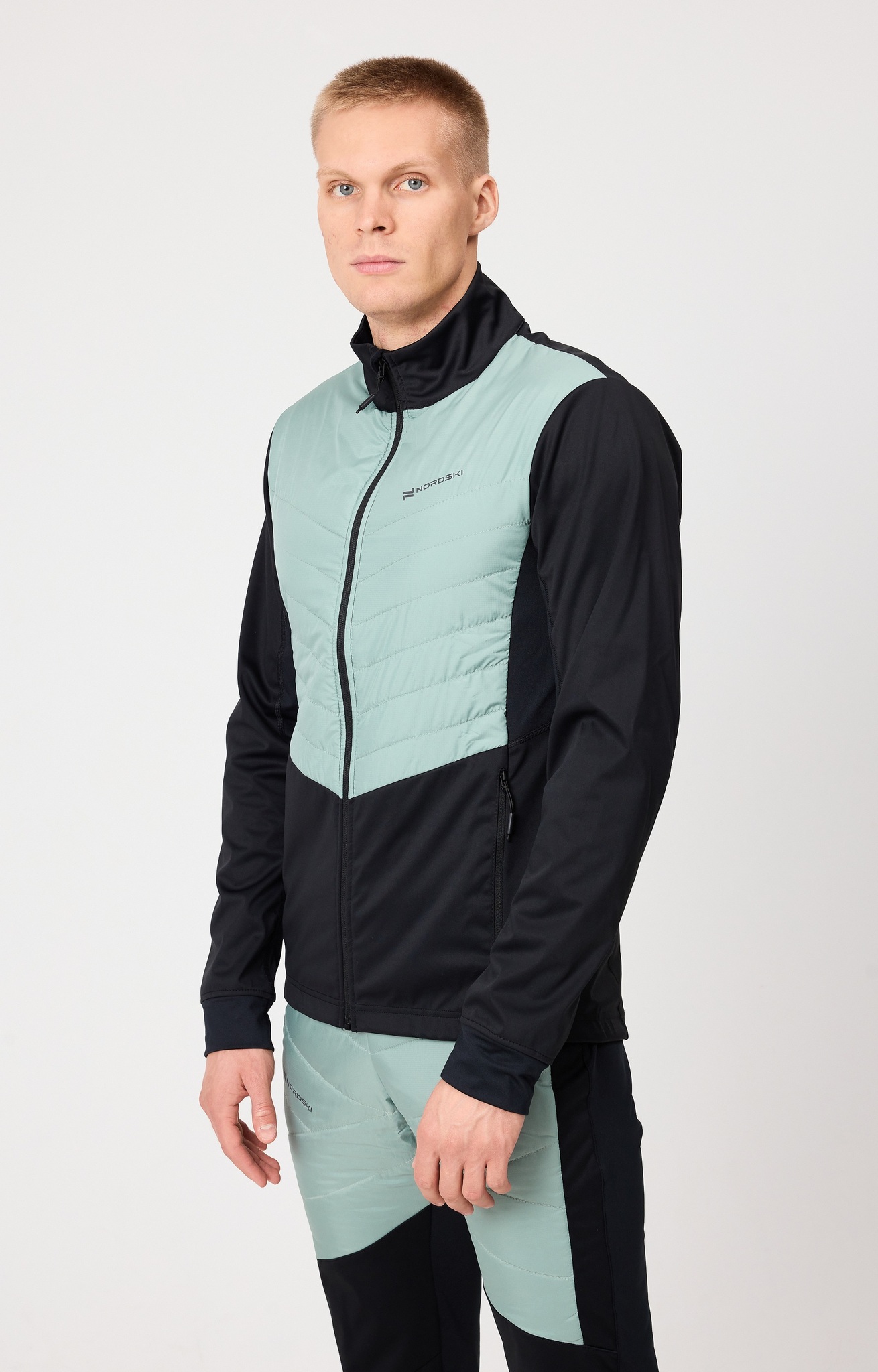 Мужская куртка для лыж и бега зимой Nordski Hybrid Pro black-ice mint - 2