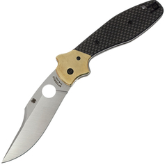 Фото Нож складной Schempp Bowie Spyderco 190CFP, сталь Crucible CPM® S30V™ Satin Plain, рукоять карбон/стеклотекстолит G10/латунь, чёрный