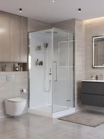BelBagno UNO-CAB-A-1-90-C-Cr-Bi-TOP-R Душевая кабина с задними стенками, смесителем, верхним и ручным душем, акриловым поддоном и крышей, правосторонняя