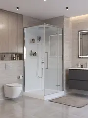 BelBagno UNO-CAB-A-1-90-C-Cr-Bi-TOP-R Душевая кабина с задними стенками, смесителем, верхним и ручным душем, акриловым поддоном и крышей, правосторонняя фото