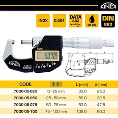 Микрометр электронный МКЦ 0-25мм DIN863 0,001мм IP65 ABSOLUTE Kinex K-Met 7030-05-025
