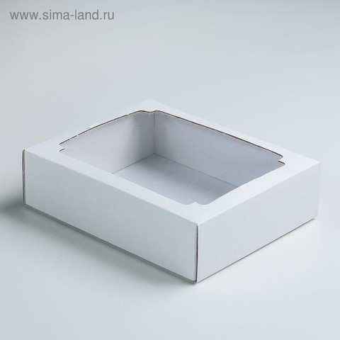 Коробка сборная без печати крышка-дно белая с окном 18 х 15 х 5 см