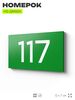 Номер на дверь квартиры 117, табличка на дверь для офиса, кабинета, аудитории, склада, зеленая 120х70 мм, Айдентика Технолоджи