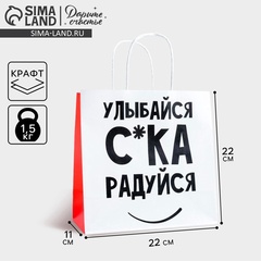 Пакет подарочный, упаковка, «Улыбайся», 22×22×11 см
