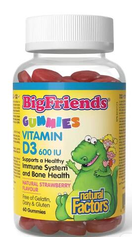 Natural Factors - Big Friends, Витамин D3 600IU (клубника) — 60 жевательных конфет
