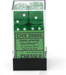 Chessex 12-D6 set (16mm) - Opaque Green/White