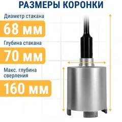 Коронка алмазная по бетону ПРАКТИКА Профи по бетону SDS-plus безударная 68 мм 4 сегмента высотой 10мм (908-238)