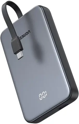 Внешний аккумулятор UGREEN PB526 (75161B) 20W Power Bank 10000mAh USB-C&USB-A with Built-in Cable USB-C,  серый космос