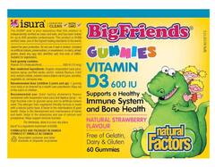 Natural Factors - Big Friends, Витамин D3 600IU (клубника) — 60 жевательных конфет