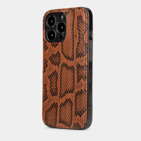 Чехол для iPhone 15 Pro из кожи питона, цвета коньяк