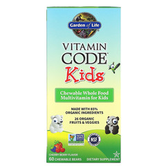 Garden of Life, Vitamin Code, для детей, жевательные цельнопищевые мультивитамины для детей, вишня, 60 жевательных мишек
