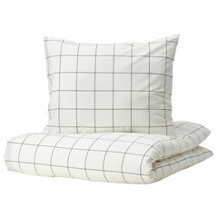 Комплект постельного белья IKEA VITKLOVER (ВИТКЛЕВЕР), Двуспальный, Белый в клетку, 240x220, 50x80 см