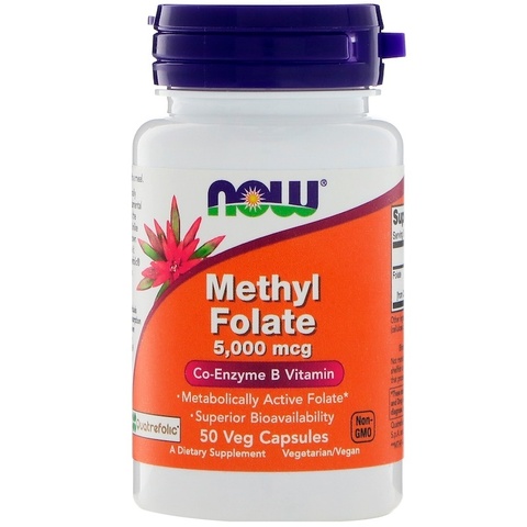 Now Foods, Метилфолат, 5000 мкг, 50 капсул