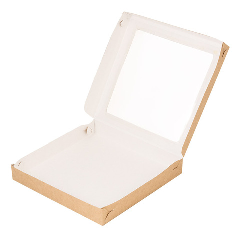 Коробка для печенья 20*20*3 см, Крафт с окном