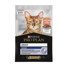 Пауч Pro Plan для взрослых кошек, живущих дома, с лососем в соусе