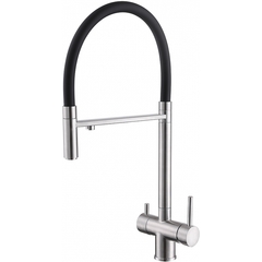 Abber Wasser Kreis AF81141 Смеситель для кухни с подключением фильтра и выдвижной лейкой, цвет: хром, черный матовый фото