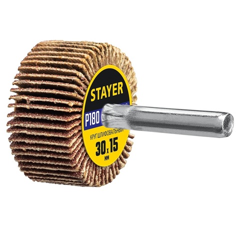 STAYER d 30 x 15 мм, P180, на шпильке d 6 мм, круг шлифовальный лепестковый (36606-180)