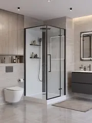 BelBagno UNO-CAB-A-1-90-C-NERO-Bi-TOP-R Душевая кабина с задними стенками, смесителем, верхним и ручным душем, акриловым поддоном и крышей, правосторонняя фото