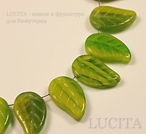 Бусина "Листик"  (цвет- зеленый) 14х9 мм , 10 штук ()